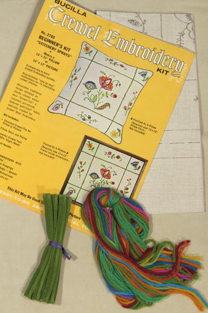 Vintage Crewel Work Wool Embroidery Kit Beginners Pillow Top Or