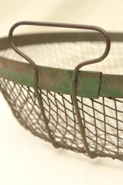 vintage crimped wire basket, rustic kitchen colander / strainer or egg basket