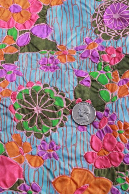 vintage crinkle pucker texture lightweight poly 'silk' fabric, print water lilies on pond