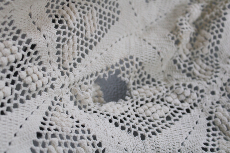 vintage crochet bedspread ivory cotton lace star pattern cloth or cutter fabric for upcycle