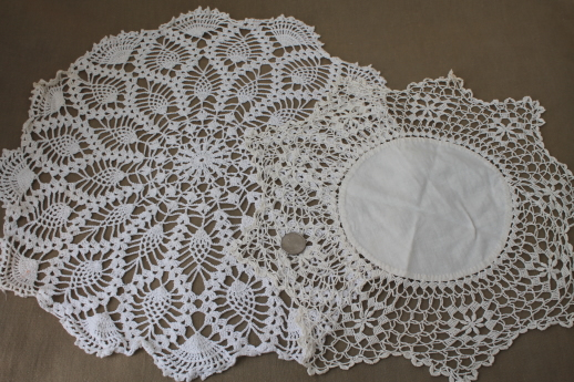 vintage crochet doily lot of 12 old handmade doilies, crocheted cotton thread lace