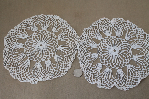 vintage crochet doily lot of 12 old handmade doilies, crocheted cotton thread lace