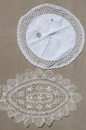 vintage crochet doily lot, old handmade doilies, crocheted cotton thread lace