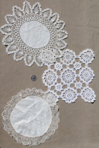 vintage crochet doily lot, old handmade doilies, crocheted cotton thread lace