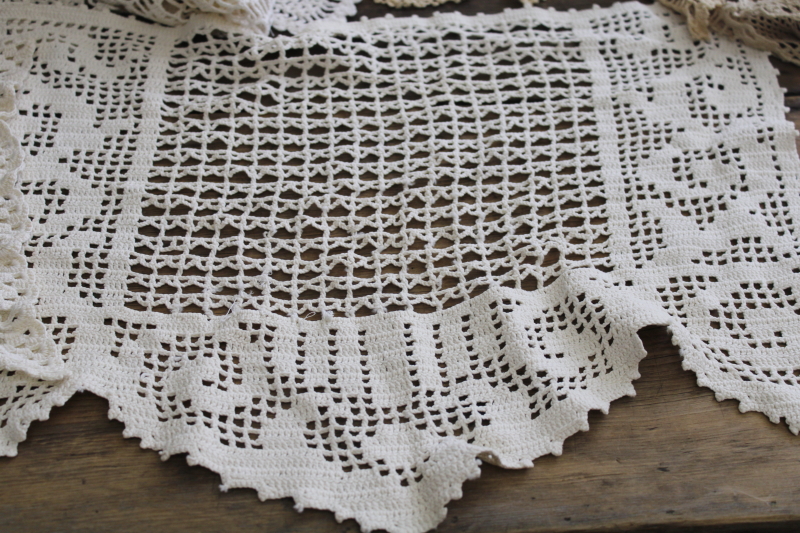 vintage crochet lace chair  sofa doilies lot, upcycle for banners, pillow tops, lace curtains
