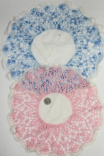 vintage crochet lace doilies pretty colored thread, crocheted flowers doily lot