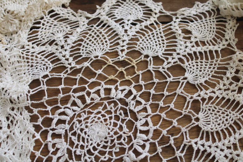 vintage crochet lace doily lot, cottage style shabby chic lace doilies large sizes
