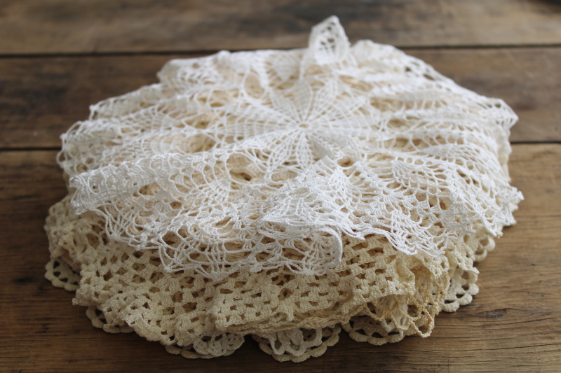 vintage crochet lace doily lot, cottage style shabby chic lace doilies small sizes