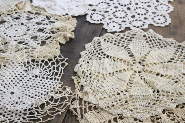 vintage crochet lace doily lot, lace doilies for project crafts upcycled decor