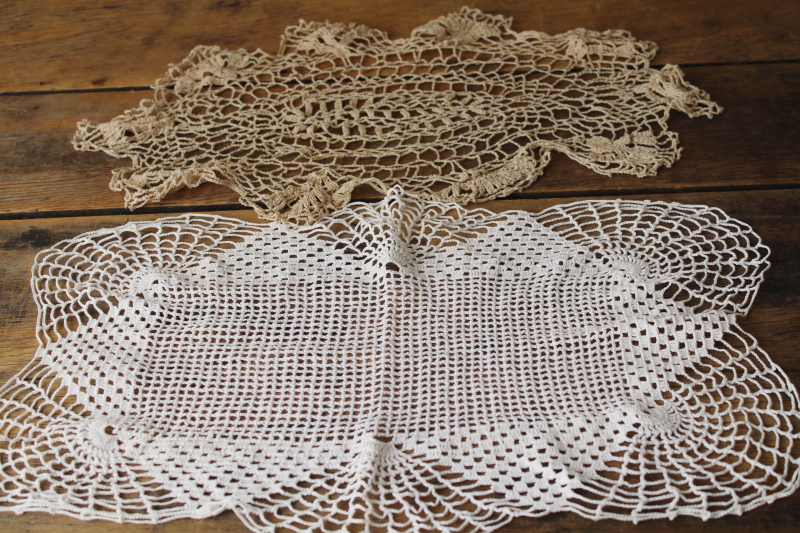vintage crochet lace doily lot, oval doilies, centerpieces, table mats
