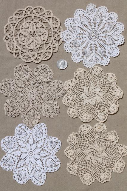 vintage crochet lace doily lot - small doilies, coasters, goblet rounds