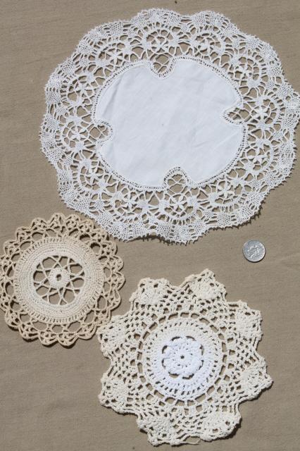 vintage crochet lace doily lot - small doilies, coasters, goblet rounds place mats