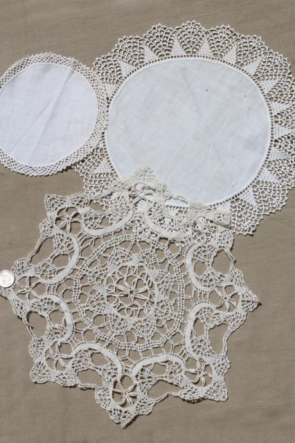 vintage crochet lace doily lot - small doilies, coasters, goblet rounds place mats