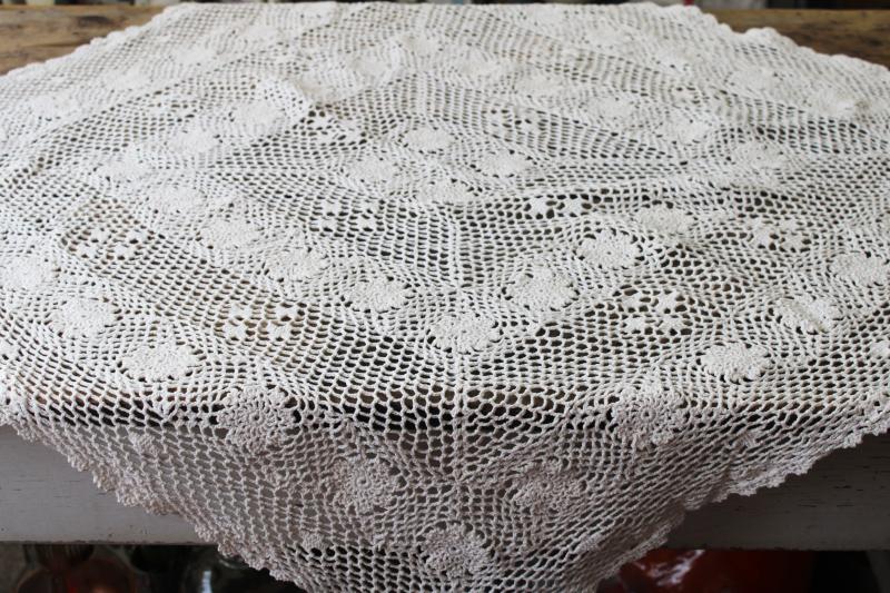 vintage crochet lace small square tablecloth, large doily mat or topper