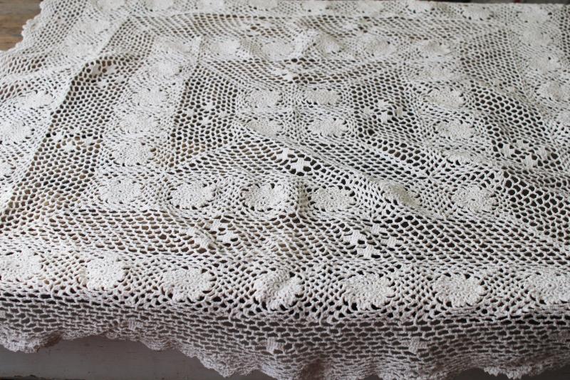 vintage crochet lace small square tablecloth, large doily mat or topper