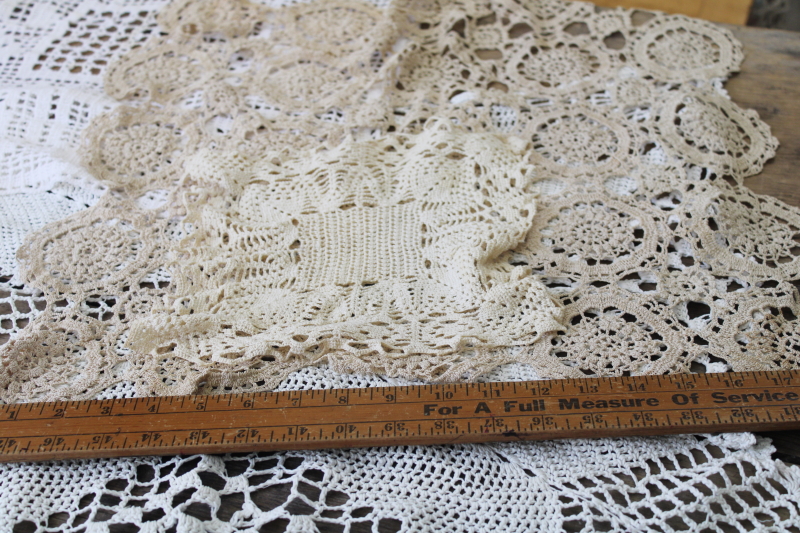 vintage crochet lace square rectangle doilies lot, pillow tops or tray / table mats