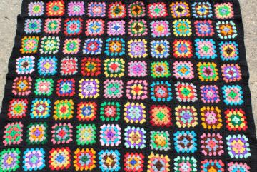 Handmade Granny Square Afghan Vintage Crocheted Wool Blend Blanket Couch Throw 46x62