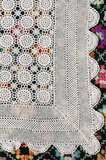 vintage crocheted cotton lace bedspread, crochet flower motifs ,shabby chic cottage style