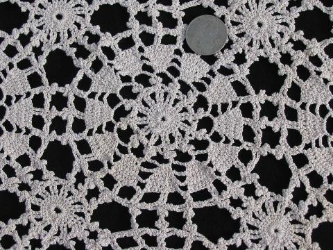 vintage crocheted cotton lace tablecloth or table cover, flower wheel crochet