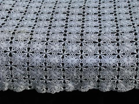 vintage crocheted cotton lace tablecloth or table cover, flower wheel crochet