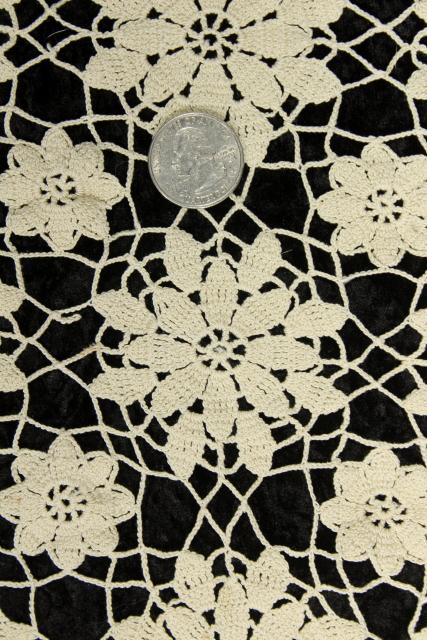 vintage crocheted lace bedspread, lacy crochet flowers or snowflakes