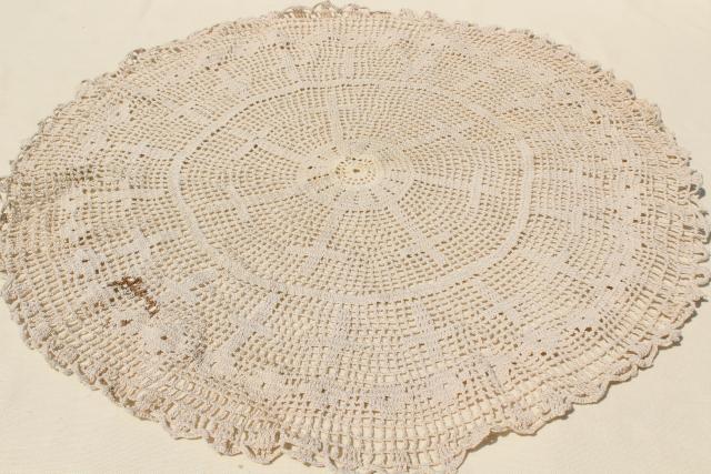 vintage crocheted lace tablecloths, large crochet doily centerpiece and card table cloth