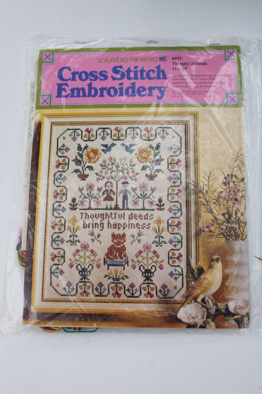 Vintage Cross Stitch Sampler Embroidery Kit Stamped Linen W Floss Thoughtful Deeds 4651