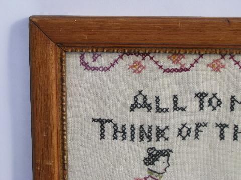 vintage cross-stitch embroidered sampler, these happy golden years motto