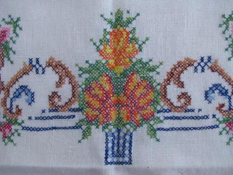 Vintage Hand-Crafted Cross Stitch Table Cloth & Napkins With