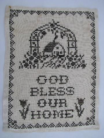 vintage cross-stitch sampler god bless our home