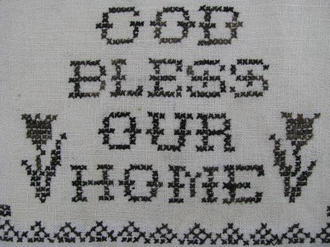 vintage cross-stitch sampler god bless our home