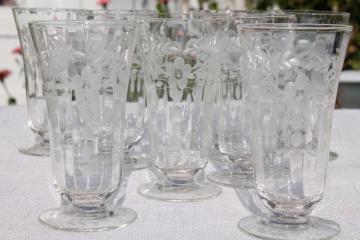 Vintage 1950s Floral Etched Ice Tea Glasses