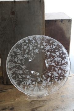 vintage crystal clear etched glass three toed cake plate, Cambridge rose point pattern