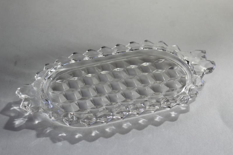 vintage crystal clear glass butter plate or tray (no cover) Fostoria American cube pattern