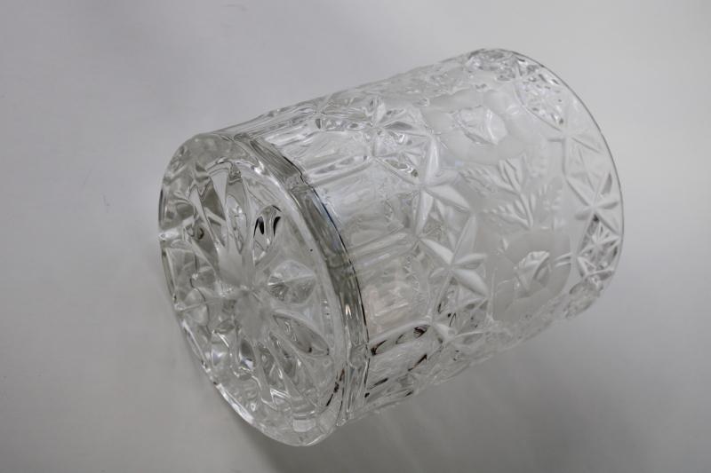 vintage crystal clear glass ice bucket or champagne chiller w/ wheel cut flowers