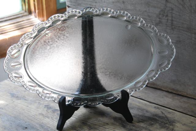 vintage crystal clear glass perfume makeup tray for vanity table, beaded medallion cameo jewel