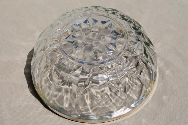 vintage crystal clear glass serving bowl w/ silver rim & silverplate salad servers