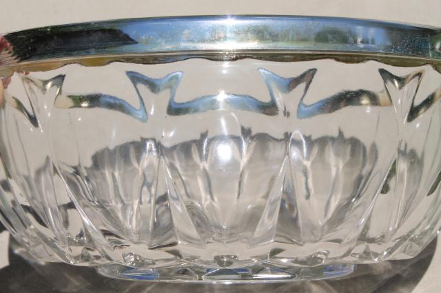 vintage crystal clear glass serving bowl w/ silver rim & silverplate salad servers