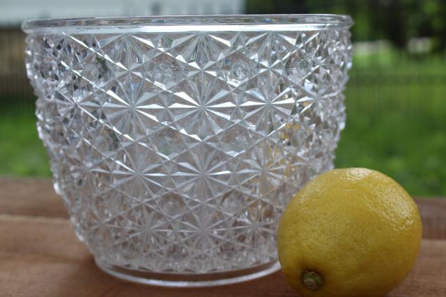 vintage crystal clear glass wine bottle ice bucket, daisy & button pattern pressed glass
