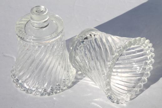 vintage crystal clear & green glass candle cups, votive glasses for sconces or candle holders