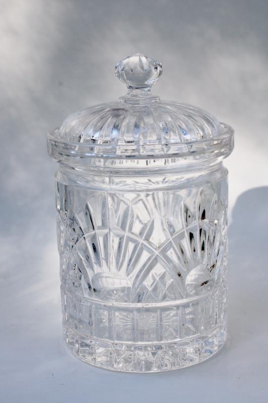 vintage crystal clear heavy glass biscuit jar, cigar humidor or candy dish