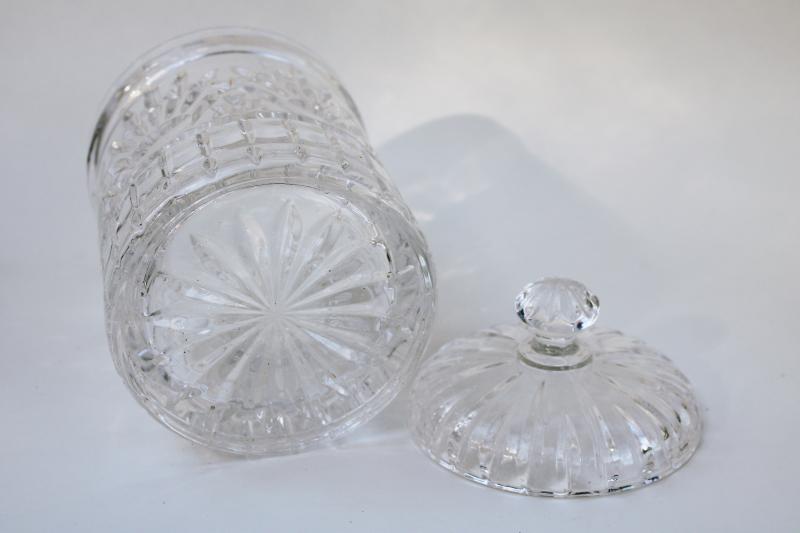 vintage crystal clear heavy glass biscuit jar, cigar humidor or candy dish