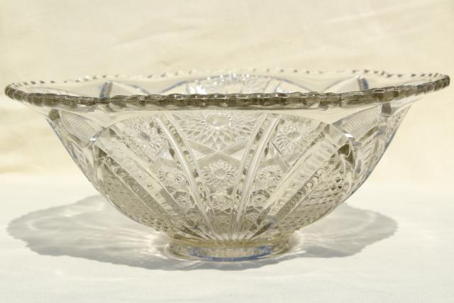 vintage crystal clear heavy pressed glass bowl, McKee Concord or - tec pattern