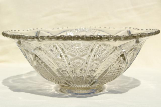 vintage crystal clear heavy pressed glass bowl, McKee Concord or - tec pattern