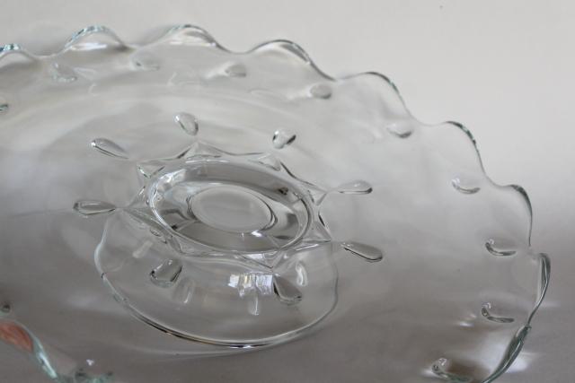 vintage crystal clear pressed glass cake stand, low footed plate w/ teardrop pattern