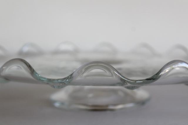 vintage crystal clear pressed glass cake stand, low footed plate w/ teardrop pattern