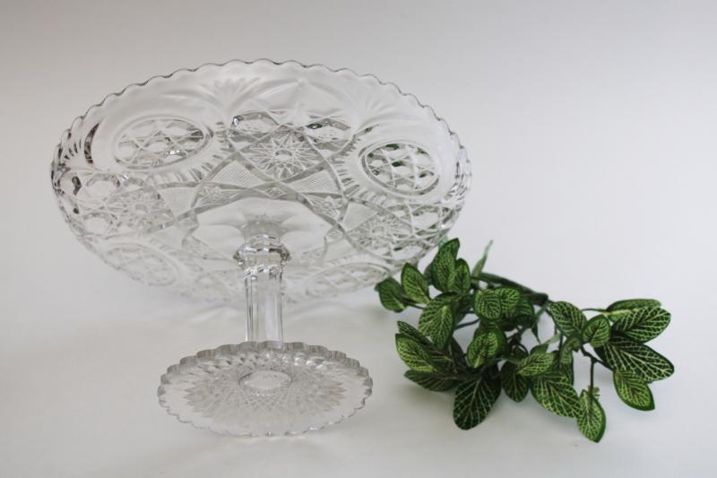 vintage crystal clear pressed glass cake stand pedestal plate Northwood Near Cut EAPG 
