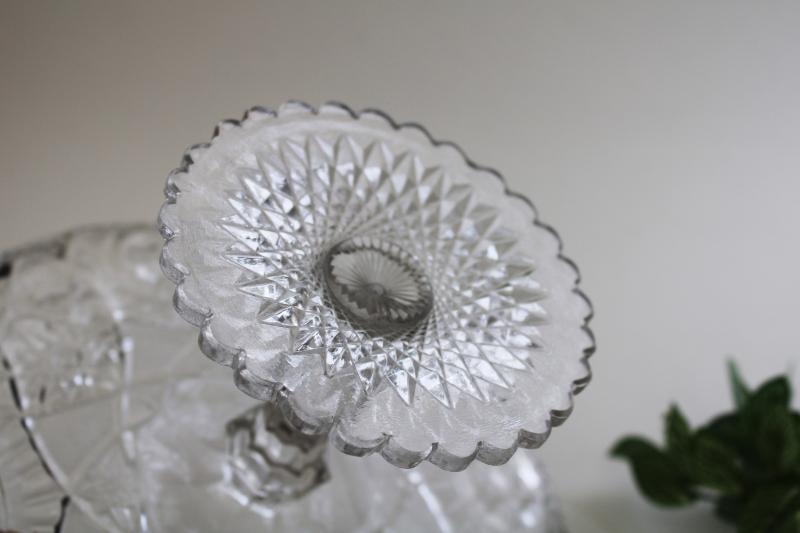 vintage crystal clear pressed glass cake stand pedestal plate Northwood Near Cut EAPG 