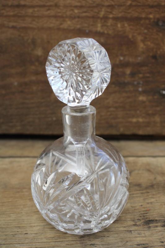 vintage crystal cologne bottle, large eau de toilette or bottle w/ perfume dauber