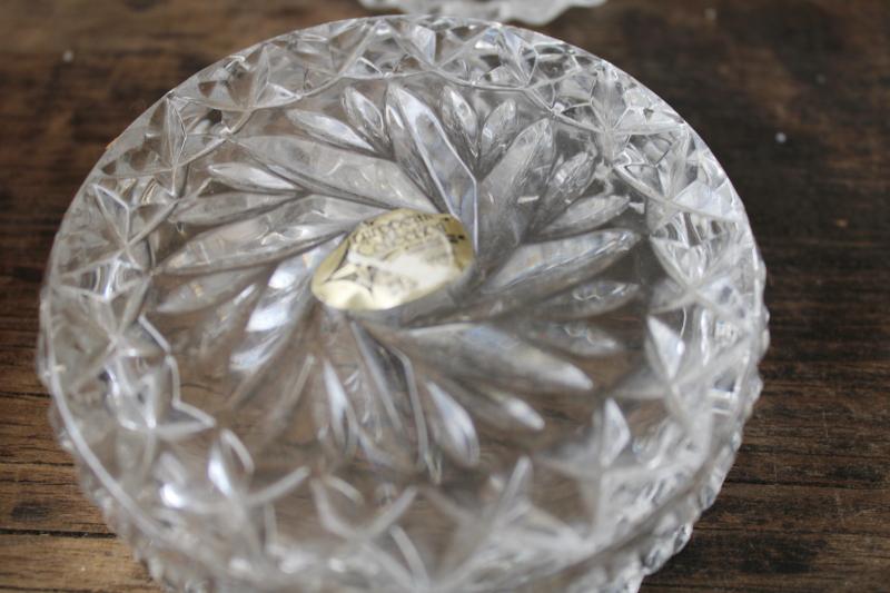 vintage crystal, round glass powder puff box or ring dish, West Germany